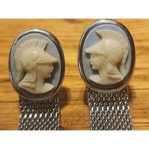 Vintage Wedgewood Roman Cameo Cufflinks Silver Tone Blue Grey